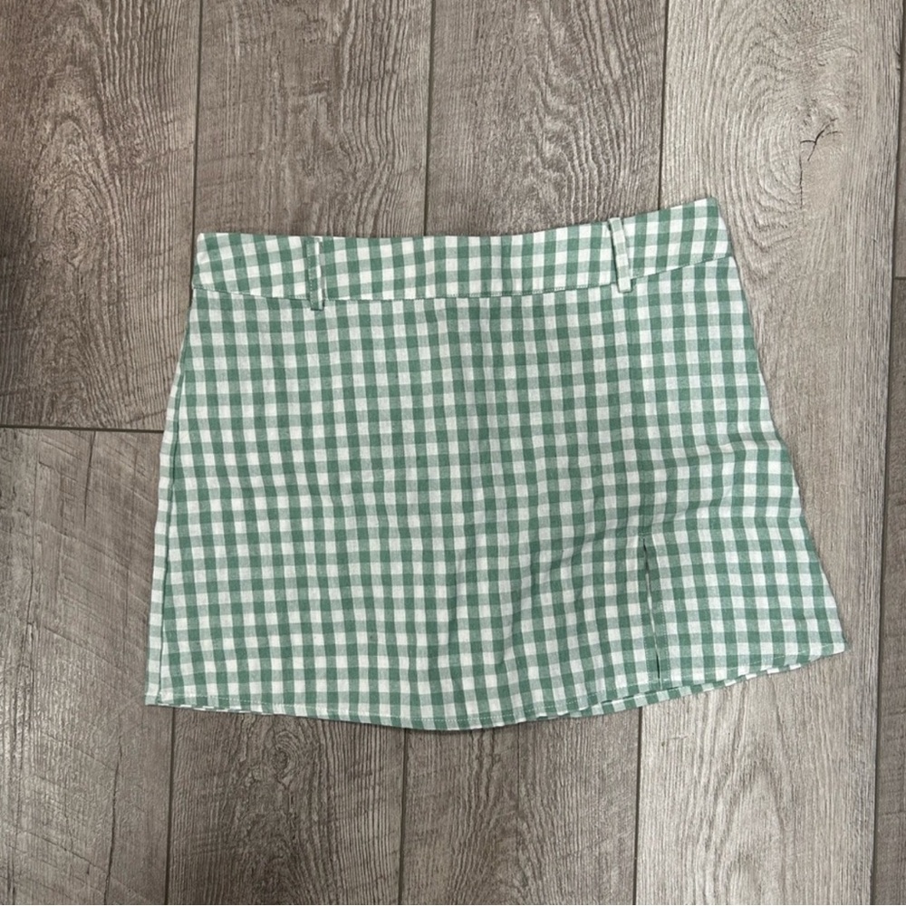 La Hearts Green and White Checkered Mini Skirt
